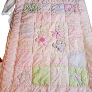 Baby Connection Butterfly Flower Patchwork Crib Quilt Blanket Pink Pastel
